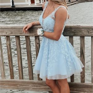 A beautiful lace baby blue home coming dress!